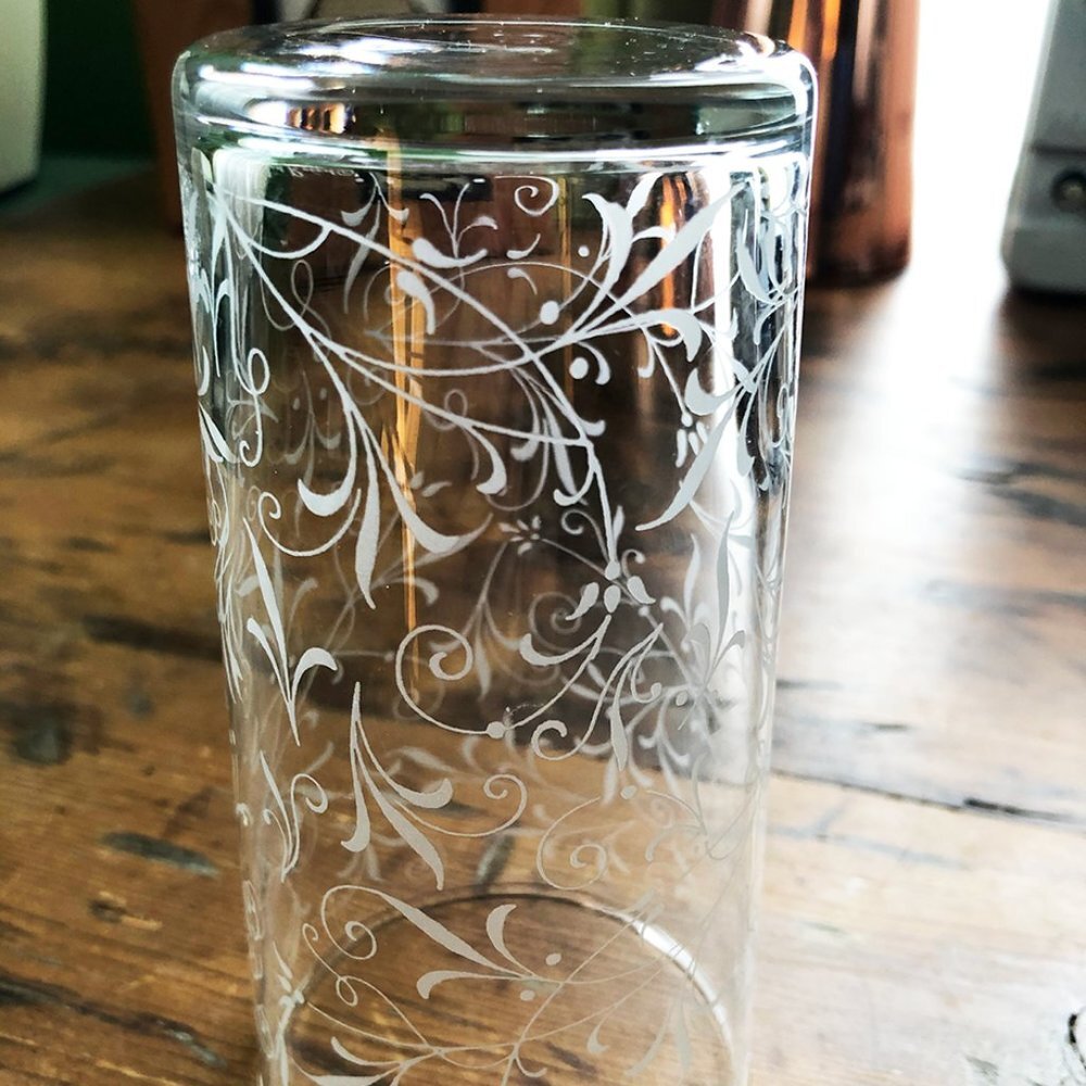 6 Etched Juice / Water Glasses - Picture 5 of 6